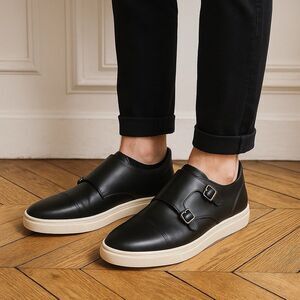 Matt & Nat Sneakers 10 Black Vegan Leather Buckle Slip On Casual Streetwear